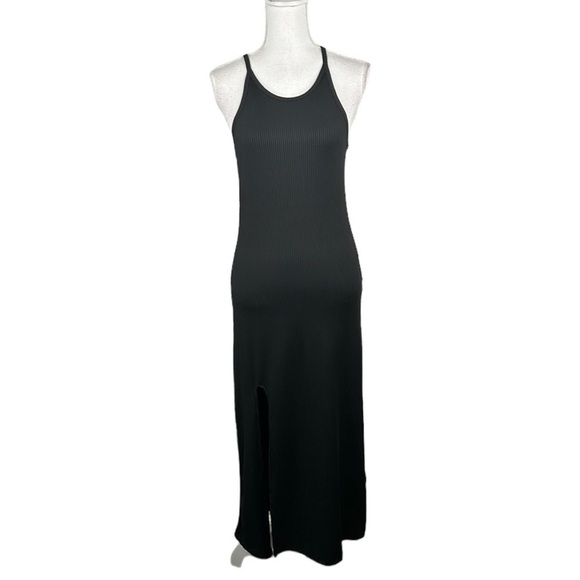 J.o&co Black Ribbed Halter Front Slit Maxi Dress Size Medium - Picture 1 of 8
